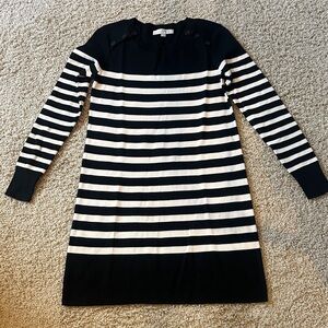 LOFT Striped Long Sleeve Dress in Black and White